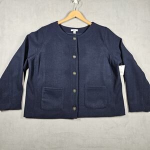 Croft & Barrow Blazer Womens 1X Blue Button Front Office Modest Career Church